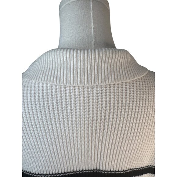 Laundry By Shelli Segal Medium Striped Half-Zip Ribbed Sweater White & Black - Picture 8 of 15